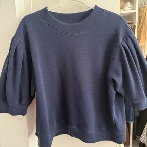 Addison Bay Navy Puff Sleeve Sweatshirt Top